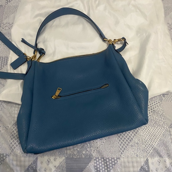 Coach Handbags - Coach Teal Blue Pebbled Leather Shoulder Bag with Gold Hardware